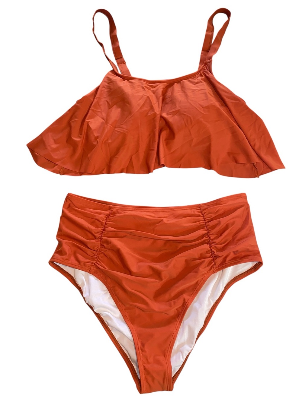 Rust Orange Bikini Top and High Waisted Cheeky Swim Bottoms 2-Piece Set, Size XL